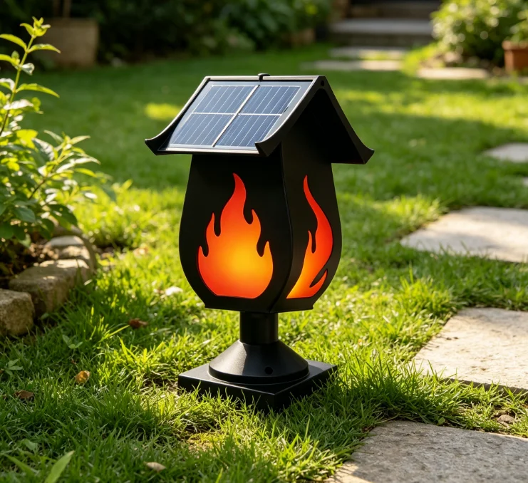 Outdoor Lighting Waterproof - Solar-Säulenleuchten mit simulierten Flammen, wasserdichte Solarleuchten