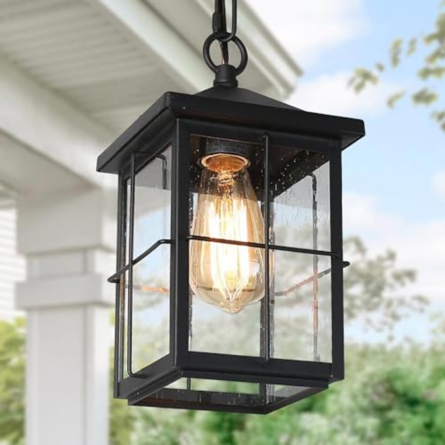 Outdoor Lighting Black - Außen-Pendelleuchte, Landhaus-Stil Schwarze Rostfreie Decken-Außenleuchte mit