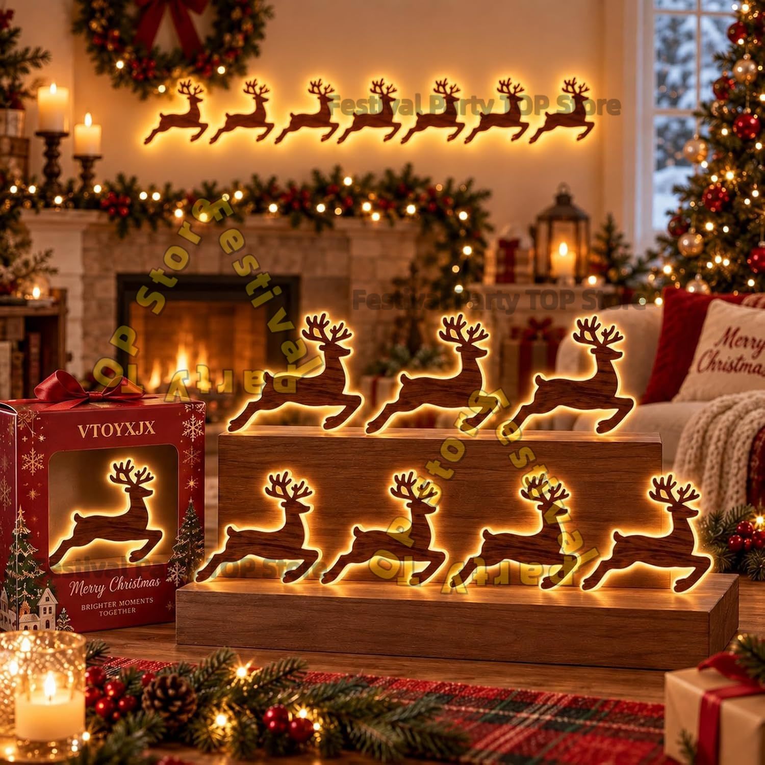 Outdoor Lighting Effects - Leuchtende Rentier-Weihnachtsdekoration LED Leuchtende Rentier-Wandaufkleber für